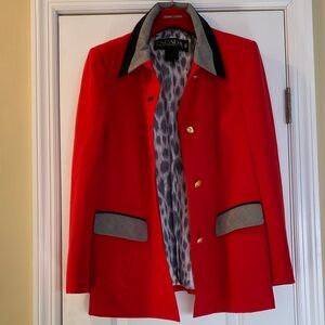 Escada New Virgin Wool Stretch Red Silk Lining Gold Logo Button Jacket Germany